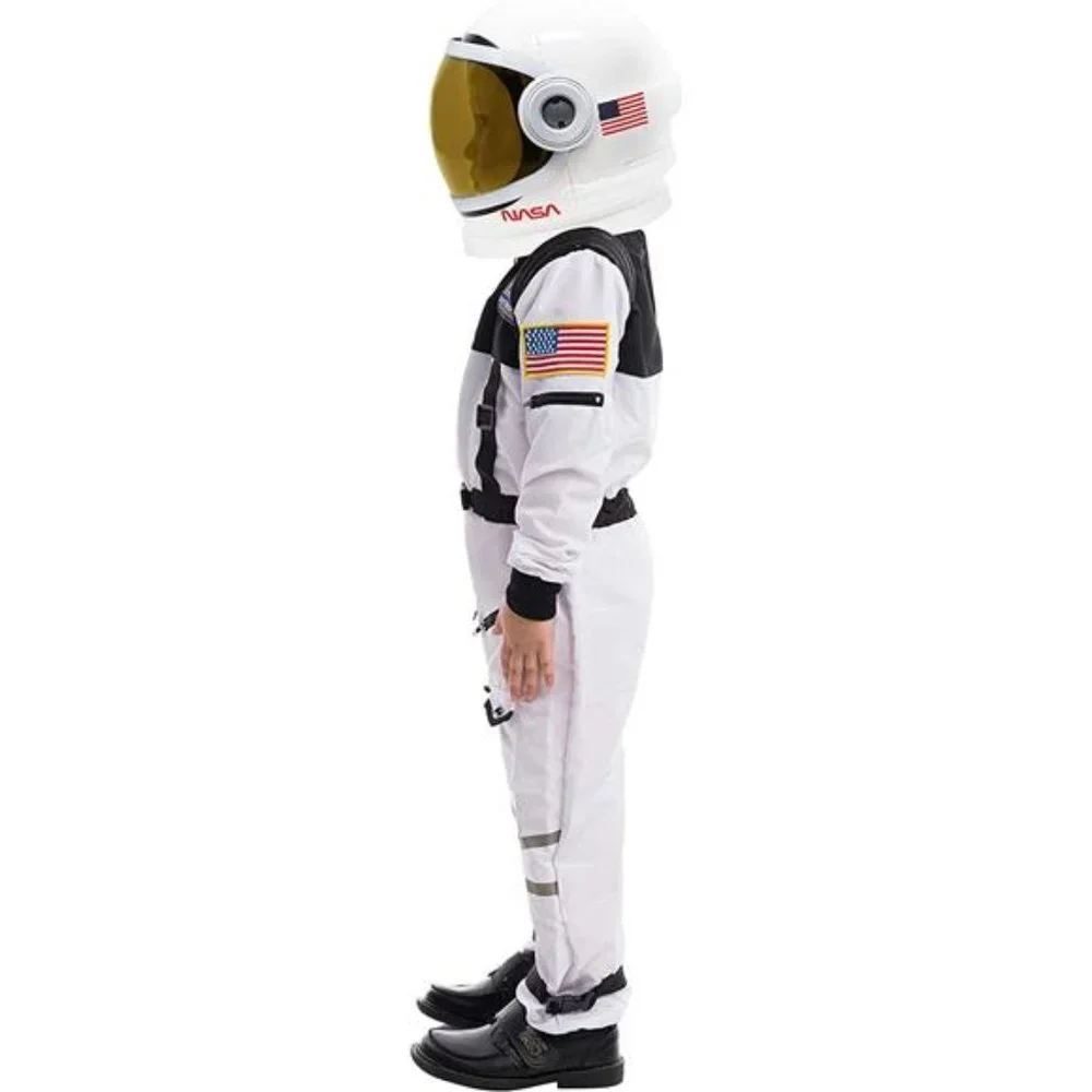 Astronaut Costume with Helmet for Kids, Space Suit Jumpsuits  Dress Up (White)-S